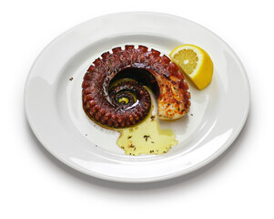 grilled octopus with lemon and olive oil, mediterranean cuisine ( Greece, Italy, Spain)