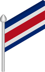 Vector Isometric Illustration of Flagpole with Costa Rica Flag