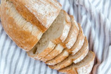 Homemade freshly baked bread.Sliced white bread.Healthy food.Close-up view