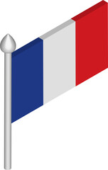 Vector Isometric Illustration of Flagpole with France Flag