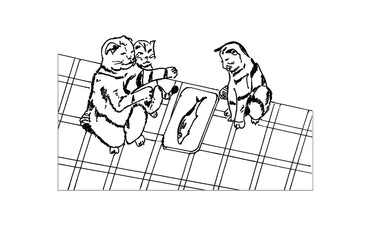 Cat food fish cartoon sketch