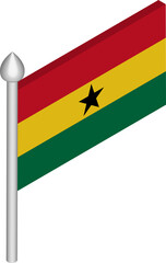Vector Isometric Illustration of Flagpole with Ghana Flag