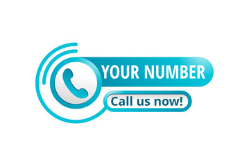 Call us button  - template for phone number place in website header  - conspicuous sticker with concentrated circles around phone headset pictogram