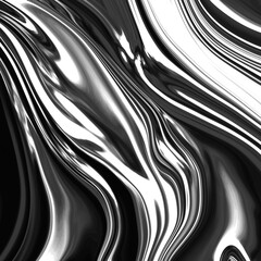 Black and white chrome contrasting abstract background. Liquid texture of oil and bezin. 3D illustration. Elegant luxurious silk background for black friday.