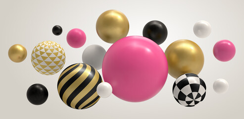 Realistic abstract 3D ball. Geometric memphis composition, geometrical basic sphere colored concept vector background illustration. Sphere ball and bubble color multicolored pattern ball