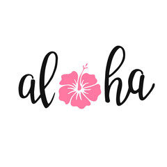 Aloha - hand written lettering. Text isolated on white background with design elements. Summer typography for photo overlays, t-shirt print, flyer, poster design. Beach life message © Darya