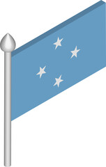 Vector Isometric Illustration of Flagpole with Micronesia Flag