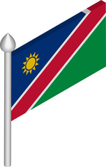 Vector Isometric Illustration of Flagpole with Namibia Flag