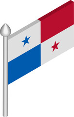 Vector Isometric Illustration of Flagpole with Panama Flag