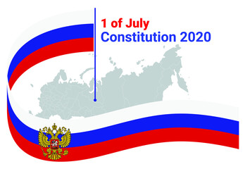 Constitution of the Russian Federation. 1 of July. English title, map and ribbon flag