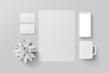 Phone Mug Business Card A4 Paper Mockup
