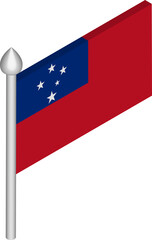Vector Isometric Illustration of Flagpole with Samoa Flag