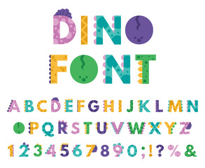 Dino hand drawn alphabet. Cartoon cute ABC letters dinosaurs for kids, comic dino english alphabet isolated vector icons illustration set. Alphabet dino style cartoon for kids, abc study illustration