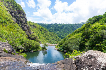 Fototapeta na wymiar Natural sight of the island of Mauritius - several levels of falls.