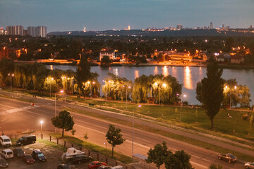 Evening Kiev city and Dnipro view from above