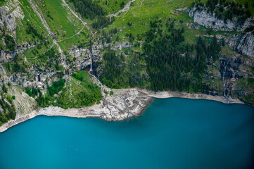 waterfall with delta at Oeschinensee seen from the helicopter © schame87