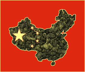 The flag of China on a background of Milk Oolong Tea. Background for greeting cards on holidays....
