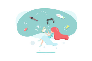 People reading on book for learning and development, art skill idea creative concept vector illustration