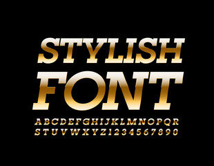 Vector Stylish Font. Golden premium Alphabet. Luxury elegant Letters and Numbers