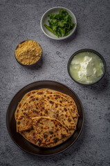 stuffed sattu paratha with homemade curd for breakfast