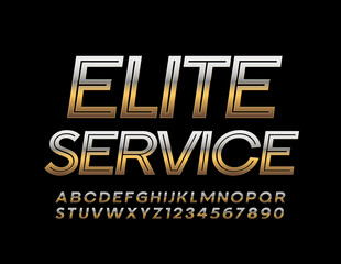 Vector Gold badge Elite Service with Creative chic Font. Premium Alphabet Letters and Numbers
