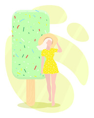 Girl with ice cream on a colored background