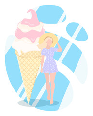 Girl with ice cream on a colored background