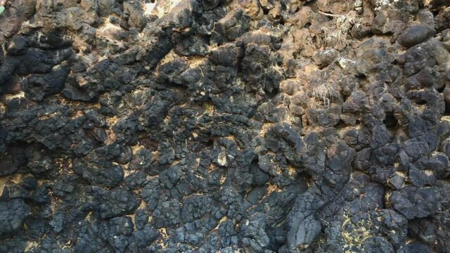 Black volcanic rocks on the Bali island. Shot on a phone