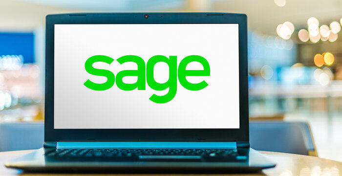 Laptop Computer Displaying Logo Of Sage