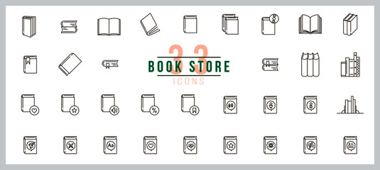 Books - set of icons for web design bookstore. Book genres, bookmarks and interface icons. Desktop and mobile. Editable Stroke. 