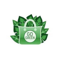 go green shopping bag isolated on white background