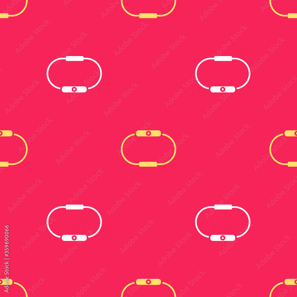 Poster yellow smartwatch icon isolated seamless pattern on red background. vector illustration.