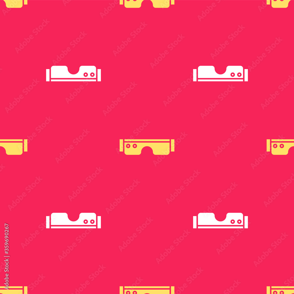 Poster yellow smart glasses mounted on spectacles icon isolated seamless pattern on red background. wearabl