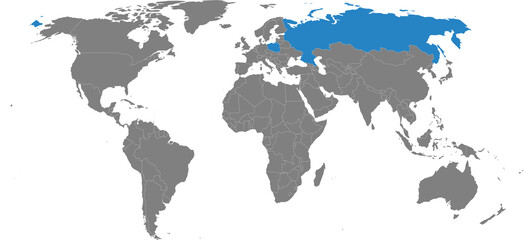 Poland, russia countries isolated on world map. Light gray background. Business concepts, diplomatic and transport relations.