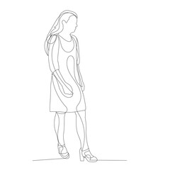 isolated, girl continuous line drawing