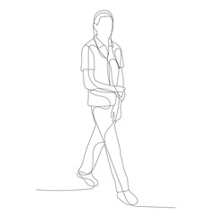 vector, isolated, drawing a continuous line a man is walking