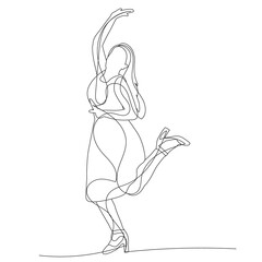 isolated, continuous line drawing of a girl jumping, sketch