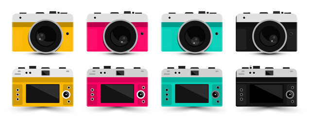 Colorful Retro Photo Cameras Set Isolated - Vector