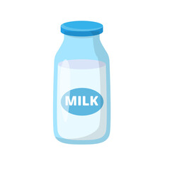 Bottle of milk vector with flat design isolated on white background. Milk icon 