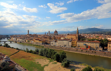 Florence with the historic buildings and dome of the Cathedral a