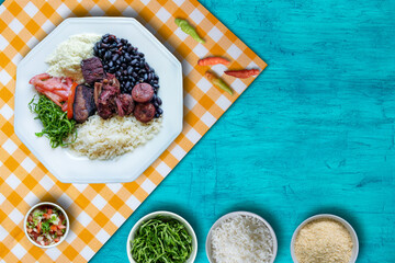 Brazilian feijoada. Top view. Copy space.