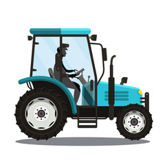 Man Riding Blue Tractor Isolated on White Background Vector Illustration