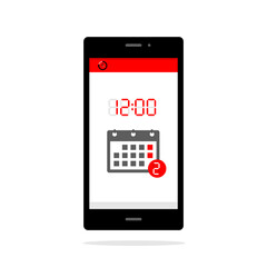 Calendar and Time Icons on Mobile Phone Screen. Vector Digital Diary Concept.