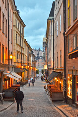 A street with typical swedish architecture in the Gamla Stan district, Stockholm, Sweden