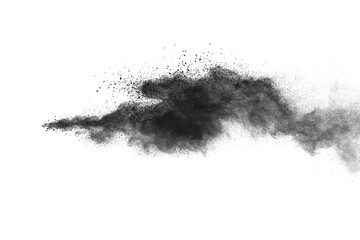  Black powder explosion on white background. 