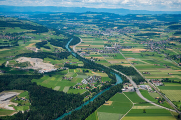 aerial view of the river Aare between Bern and Thun