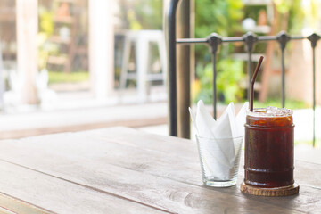 Americano Iced Coffee on a wooden table