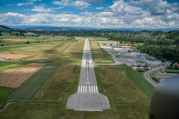 landing on Belp Airport seen from the cockpit