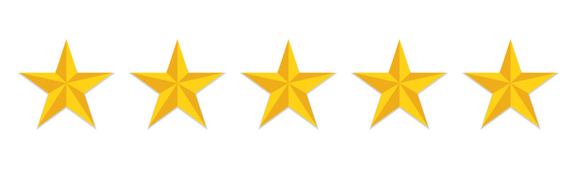 5 stars rating flat icon. Yellow like sign feedback customer of evaluation quality. Five star hotel logo. Satisfaction rank of service. Positive opinion icon. vector.