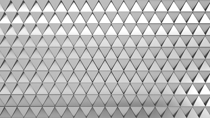 Abstract Silver Metal Triangle Polygon Wall Background. Dark Grey Tri Polygon Wall.